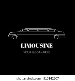 Limousine service black and white graphic outline icon sign with text. Modern vector illustration and stylish design element