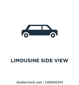 Limousine side view icon. Black filled vector illustration. Limousine side view symbol on white background. Can be used in web and mobile.