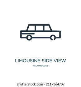 limousine side view thin line icon. auto, automobile linear icons from mechanicons concept isolated outline sign. Vector illustration symbol element for web design and apps.