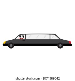 Limousine transportation cartoon character side view isolated on white background vector illustration.