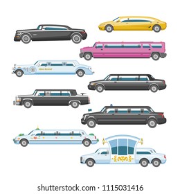 Limousine vector limo luxury car and retro auto transport and vehicle automobile illustration set of automotive transportation isolated citycar on white background illustration