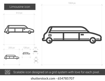 Limousine vector line icon isolated on white background. Limousine line icon for infographic, website or app. Scalable icon designed on a grid system.