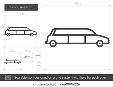 Limousine vector line icon isolated on white background. Limousine line icon for infographic, website or app. Scalable icon designed on a grid system.