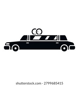Limousine with wedding rings creating an icon for marriage and luxury transport