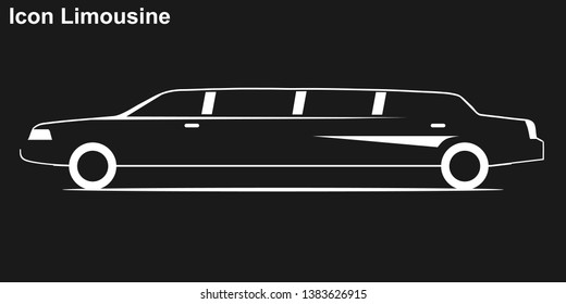 Limousine. White silhouette of a limousine on a black background. Limousine icon.