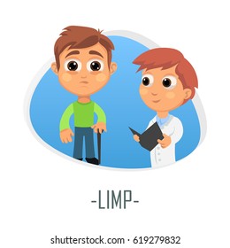 Limp medical concept. Vector illustration. Doctor and patient are talking in the hospital. Isolated on white background.