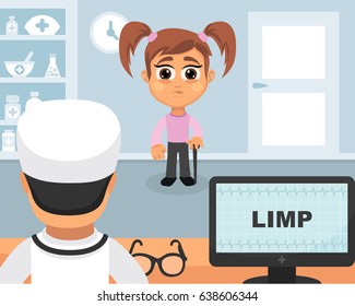 Limp medical concept. Vector illustration. Doctor and patient are talking in the hospital. Isolated on white background.