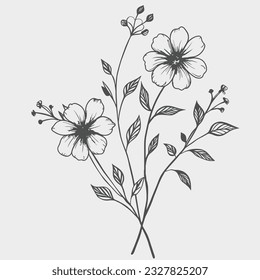 lin art flower design with simple colours