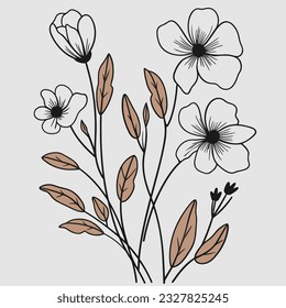lin art flower design with simple colours