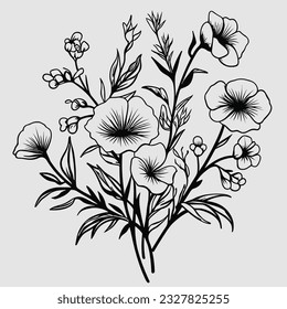 lin art flower design with simple colours