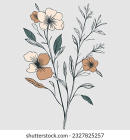 diseño de flores de arte de lin con colores simples