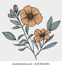 diseño de flores de arte de lin con colores simples