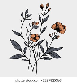 lin art flower design with simple colours