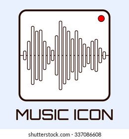 Lin eart musical icon of audio waveform indicator, white on light blue background. Vector graphics.