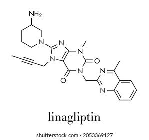 Linagliptin Diabetes Drug Molecule (dipeptidyl Peptidase 4 Or DPP4 Inhibitor). Skeletal Formula.