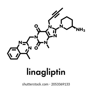 Linagliptin Diabetes Drug Molecule (dipeptidyl Peptidase 4 Or DPP4 Inhibitor). Skeletal Formula.