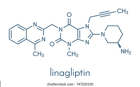 Linagliptin Diabetes Drug Molecule (dipeptidyl Peptidase 4 Or DPP4 Inhibitor). Skeletal Formula.