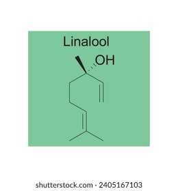 Linalool skeletal structure diagram.Monoterpenoid compound molecule scientific illustration on green background.