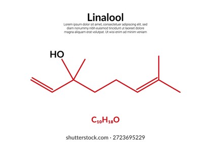 Linalool, Terpenalkohol, Formel mit molekularer Struktur, geeignet für den Unterricht oder für chemische wissenschaftliche Inhalte. Vektorgrafik