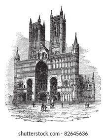 Lincoln Cathedral or The Cathedral Church of the Blessed Virgin Mary of Lincoln. vintage engraved illustration. Trousset encyclopedia (1886 - 1891).