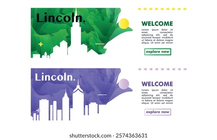 Lincoln city horizon profile banner, placard, header, footer. UK, England town downtown vector website page layout with panoramic front view