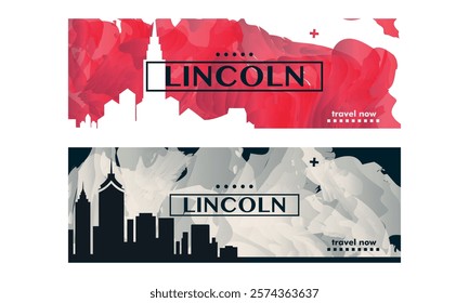 Lincoln city horizon profile banner, placard, header, footer. UK, England town downtown vector website page layout with panoramic front view