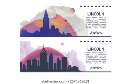 Lincoln city horizon profile banner, placard, header, footer. UK, England town downtown vector website page layout with panoramic front view