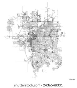 Lincoln Stadtplan mit Straßen und Straßen, Vereinigte Staaten. Darstellung der Vektorkontur