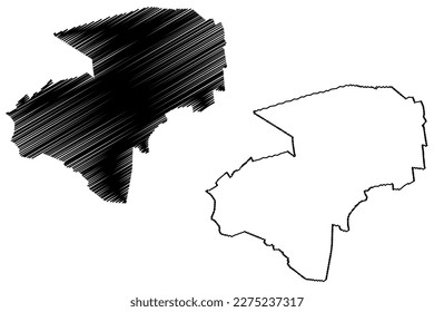 Lincoln City and non-metropolitan district (United Kingdom of Great Britain and Northern Ireland, ceremonial county Lincolnshire or Lincs, England) map vector illustration, scribble sketch map