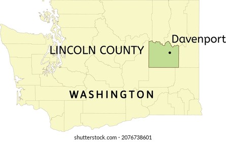 Lincoln County and city of Davenport location on Washington state map