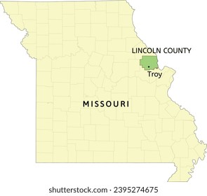 Lincoln County and city of Troy location on Missouri state map