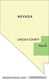 Lincoln County and town of Pioche location on Nevada state map