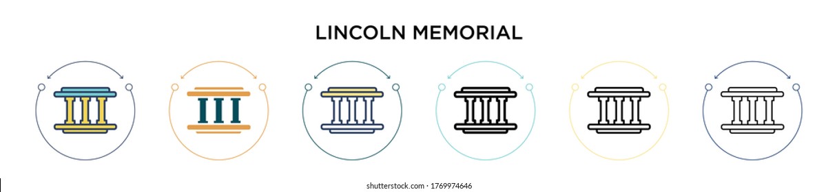 Lincoln-Gedenksymbol in voller, dünner Linie, Umriss und Strich-Stil. Vektorgrafik von zwei farbigen und schwarzen Lincoln-Memorial-Vektorgrafiken-Designs kann für mobile, ui, web-basierte