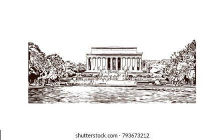 Lincoln Memorial, Washington, DC, USA. Hand drawn sketch illustration in vector.