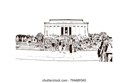 Lincoln Memorial, Washington, DC, USA. Hand drawn sketch illustration in vector.