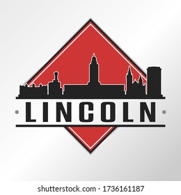 Lincoln, NE, USA Skyline Logo. Adventure Landscape Design Vector Illustration.