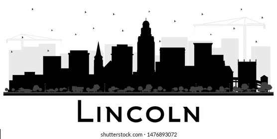 Lincoln Nebraska City Skyline Silhouette with Black Buildings Isolated on White. Vector Illustration. Travel and Tourism Concept with Historic Architecture. Lincoln USA Cityscape with Landmarks. 