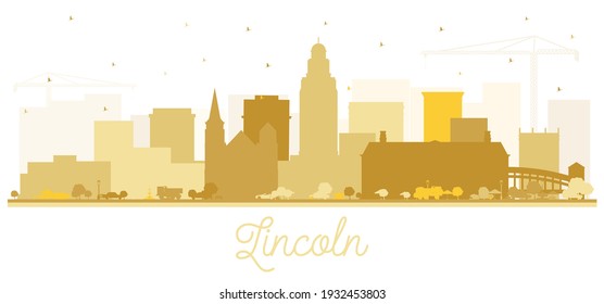 Lincoln Nebraska City Skyline Silhouette with Golden Buildings Isolated on White. Vector Illustration. Business Travel and Tourism Concept with Historic Architecture. Lincoln USA Cityscape. 