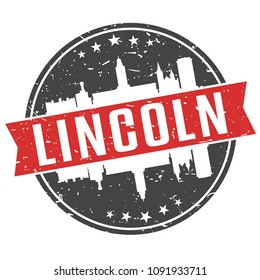 Lincoln Nebraska Round Travel Stamp Icon Skyline City Design.