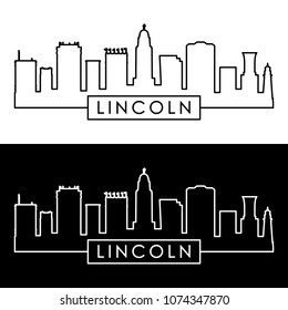 Lincoln skyline. Linear style. Editable vector file.