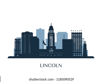 Lincoln skyline, monochrome silhouette. Vector illustration.