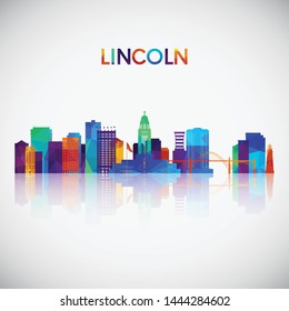 Lincoln skyline silhouette in colorful geometric style. Symbol for your design. Vector illustration.