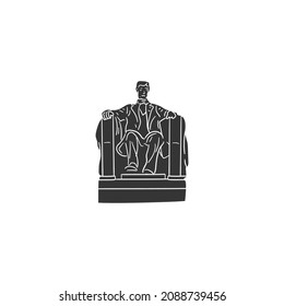 Lincoln Statue Icon Silhouette Illustration. Sculpture Marble Washington Vector Graphic Pictogram Symbol Clip Art. Doodle Sketch Black Sign.