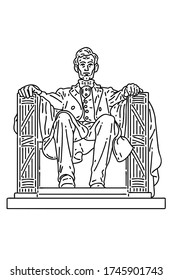 Lincoln statue of Lincoln Memorial. Vector line art illustration.