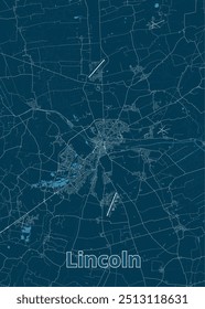 Lincoln, United Kingdom artistic blueprint map poster