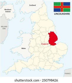 Lincolnshire county map with flag