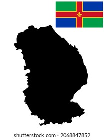 Lincolnshire map and flag vector silhouette illustration isolated on white background. East Midlands, United Kingdom.