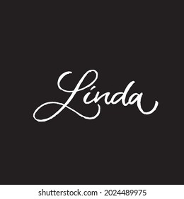 Linda - brush written woman name. Vector typography design isolated on black background.