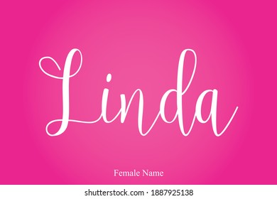 Linda Female Name Cursive Calligraphy Text Inscription On Pink Background