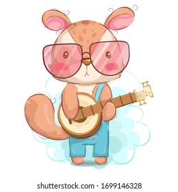 LInda hand drawing of squirrel with guitar